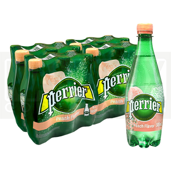 Perrier Sparkling Mineral Water - Peach 500ml x 24 Bottles